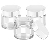 2 oz Glass Jars with Lids, Bumobum 3 pack Clear Small Jar with White Lids, Blank Labels & Inner Liners, 60 ml Empty Round Cosmetic Containers for Sample, Powder, Cream, Lotion, Spice