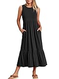 ANRABESS Women's Casual Summer Sleeveless Ruffle Sundress Round Neck A-Line Pleated Maxi Dress with Pockets 499heise-XL Black