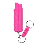 SABRE Defense Spray, 3-in-1 Formula Contains Max Strength Pepper Spray, CS Military Tear Gas & UV Marking Dye, Quick Release Key Ring for Easy Carry, Finger Grip for More Accurate Aim, 25 Burst Pink