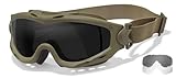 Wiley X Spear Goggle Sunglasses, ANSI Z87 Safety Ballistic Rated Goggles for Men and Women, UV Eye Protection for Shooting and Tactical, Tan Frames, Smoke Grey and Clear Changeable Lenses
