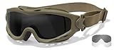 Wiley X Spear Goggle Sunglasses, ANSI Z87 Safety Ballistic Rated Goggles for Men and Women, UV Eye Protection for Shooting and Tactical, Tan Frames, Smoke Grey and Clear Changeable Lenses