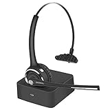 iDIGMALL Trucker Bluetooth 5.0 Headset for Cell Phones, Wireless Headphones w/Mic, Noise Cancelling Office Headset w/Charging Base for PC Laptop Call Center Skype (Black)…