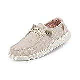 Hey Dude Women's Wendy Chambray White Nut Size 8 | Women’s Shoes | Women’s Lace Up Loafers | Comfortable & Light-Weight