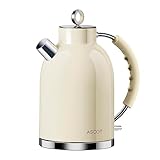 ASCOT Electric Kettle, Stainless Steel Electric Tea Kettle Gifts for Men/Women/Family 1.6L 1500W Retro Tea Heater & Hot Water Boiler, Auto Shut-Off and Boil-Dry Protection (Cream)