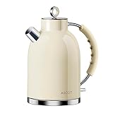 ASCOT Electric Kettle, Stainless Steel Electric Tea Kettle Gifts for Men/Women/Family 1.6L 1500W Retro Tea Heater & Hot Water Boiler, Auto Shut-Off and Boil-Dry Protection (Cream)