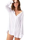 TOUSYEA Sleep Shirts for Women Button Down Shirts Long Sleeve Sleepwear Swimsuit Cover Ups Soft Pajama Tops White M