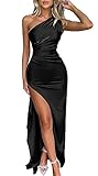 Memoriesea Women's Sexy One Shoulder High Split Cocktail Wedding Party Maxi Dress Black