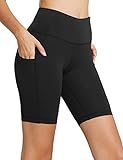 BALEAF Women's Biker Shorts High Waist Yoga Running Workout Gym Spandex Compression Tummy Control Summer Pockets 8' Black L