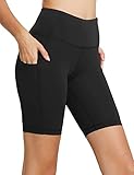 BALEAF Women's Biker Shorts High Waist Yoga Running Workout Gym Spandex Compression Tummy Control Summer Pockets 8' Black L