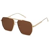 SOJOS Retro Oversized Square Polarized Sunglasses for Women Men Vintage Shades UV400 Classic Large Metal Sun Glasses SJ1161 with Gold/Brown Lens