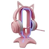 Tilted Nation RGB Gaming Headset Stand - 3 in 1 Pink Headphone Stand with Mouse Bungee and 2 Port USB Hub Charger - The Ultimate Gaming Accessory and Gamer Gift - RGB Headphone Holder for Desk