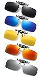 RuiJinGen 5 Pack Clip on Flip up Polarized Lens For Prescription Glasses, 100% UV Protection Sunglasses N44 (YellowBlueGreyRedSilver)…