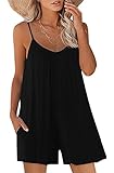 snugwind Womens Casual Sleeveless Strap Loose Adjustable Jumpsuits Stretchy Shorts Romper with Pockets Large Black