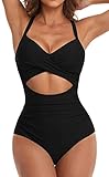 Eomenie Women's One Piece Swimsuits Tummy Control Cutout High Waisted Bathing Suit Wrap Tie Back 1 Piece Swimsuit Black