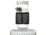 riemot Luggage Travel Cup Holder Free Hand Drink Caddy - Hold Two Coffee Mugs - Fits Roll on Suitcase Handles - Gifts for Flight Attendants Travelers Accessories Carbon Black