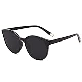 SOJOS Fashion Round Sunglasses for Women Men Oversized Vintage Shades SJ2057, Black/Grey