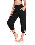 DIBAOLONG Womens Yoga Pants Capri Loose Workout Sweatpants Comfy Lounge Joggers with Pockets Black XL