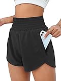 BMJL Women's Athletic Shorts High Waisted Running Shorts Pocket Sporty Shorts Gym Elastic Workout Shorts(M,Black)