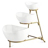 YHOSSEUN 3 Tier Serving Stand Oval Serving Bowl with Metal Rack, Tied Serving Tray Food Display Dessert Appetizer, Serving Bowl Fruit Chip Dip Bowl Set for Parties, Gold