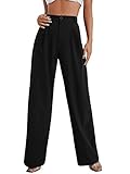 SweatyRocks Women's Casual Wide Leg High Waisted Button Down Straight Long Trousers Pants Black S