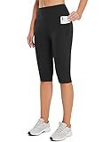BALEAF Women's Capri Leggings Knee Length High Waisted Plus Size Yoga Casual Workout Exercise Capris with Pockets Black L