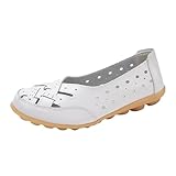 Women Casual Loafers,Cute Slip On Comfort Walking Flats Hollow Leather Closed Toe Boat Shoes Comfy Lightweight Shoe White_01, 8