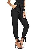 GRACE KARIN Women Solid Casual Work Trousers High Waist Ruffle Bow Tie Pants L Black