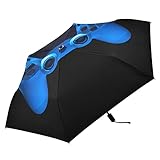 Oyihfvs Video Game Joystick Gamepad in Blue Neon Lights Isolated on Black Parasol Folding Umbrella, Reinforced Windproof Waterproof, Portable Compact Anti-UV Sun Rain Protection for Travel Outdoor