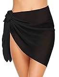Ekouaer Womens Beach Short Sarong Sheer Chiffon Cover up Soild Color Swimwear Wrap,Black,Medium