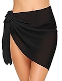 Ekouaer Womens Beach Short Sarong Sheer Chiffon Cover up Soild Color Swimwear Wrap,Black,Medium