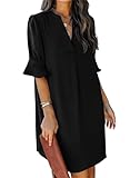QACOHU Women 2024 Summer Short Sleeve Dresses V-Neck Casual Flowy Swing Party Club Mini Dress Black M