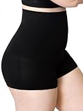SHAPERMINT High Waisted Body Shaper Boyshorts Tummy Control Waist Slimming and Back Smoothing Shapewear for Women Plus Size Black