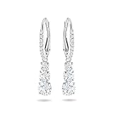 Swarovski Attract Trilogy Drop Pierced Earrings with White Crystals on a Rhodium Plated Setting with Hinged Closure, 1 1/8 inches