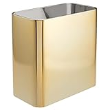 mDesign Small Metal 2.4 Gallon Trash Can Wastebasket Garbage Bin for Bathroom - Mini Slim Rubbish Waste Bin Trashcans for Master or Guest Bath, Bedroom, Garage, Laundry Room, or Playroom, Soft Brass, Pack of 1