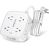 6 Ft Surge Protector Power Strip - 8 Widely Outlets with 4 USB Ports, 3 Side Outlet Extender with 6 Feet Extension Cord, Flat Plug, Wall Mount, Desk USB Charging Station, ETL,White