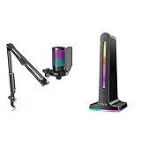 FIFINE Streaming Microphone and Headphone Stand, USB Podcast Gaming PC Mic with Boom Arm, Pop Filter, Mute Button,RGB Headset Holder for Twitch, Online Chat,Gamer Youtuber (A6T+S3)