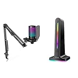 FIFINE Streaming Microphone and Headphone Stand, USB Podcast Gaming PC Mic with Boom Arm, Pop Filter, Mute Button,RGB Headset Holder for Twitch, Online Chat,Gamer Youtuber (A6T+S3)