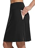 BALEAF Womens 20' Knee Length Skorts Skirt Athletic Modest Long Golf Casual Skirt Zipper Pocket UV Protection, Medium, Black