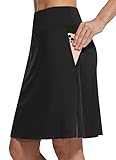 BALEAF Womens 20' Knee Length Skorts Skirt Athletic Modest Long Golf Casual Skirt Zipper Pocket UV Protection, Medium, Black