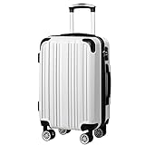 Coolife Luggage Expandable(only 28') Suitcase PC+ABS Spinner 20in 24in 28in Carry on (white grid new, S(20in)_carry on)