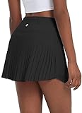 BALEAF Women's Pleated Tennis Skirts High Waisted Lightweight Athletic Golf Skorts Skirts with Shorts Pockets Black Medium
