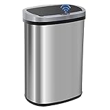 FDW Garbage Can 13 Gallon 50 Liter Kitchen Trash Can for Bathroom Bedroom Home Office Automatic Touch Free High-Capacity with Lid Brushed Stainless Steel Waste Bin
