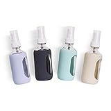 SAVVY PLANET Empty Clear Glass 2oz Small Spray Bottles with Silicone Sleeve Protection - Refillable Containers for Travel, Cleaning Solutions, Essential Oils, Sanitizers - Quality Sprayer - 4 Pack