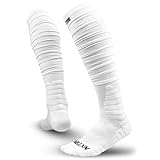 Nxtrnd XTD Scrunch Football Socks, Extra Long Padded Sport Socks for Men & Boys (White, S/M)