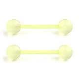 Ruifan 14G 16mm Yellow Glow In The Dark Flexible Acrylic Nipple Tongue Barbell Ring Body Piercing Jewelry Retainer 2PCS