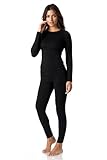Thermajane Long Johns Thermal Underwear for Women Fleece Lined Base Layer Pajama Set Cold Weather (Medium, Black)