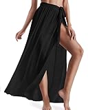 Eicolorte Womens Sarongs for The Beach Bathing Suit Swim Cover Up Tie Maxi Long Wrap Skirt (Black-US 4-12)