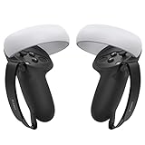 KIWI design Controller Grips Compatible with Quest 2 Accessories, Silicone Grip Cover Protector with Knuckle Straps (Black, 1 Pair)