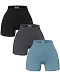 OQQ Women's 3 Piece Yoga Ribbed Seamless Workout High Waist Athletic Legging Shorts, Black/Grey/Blue, Medium