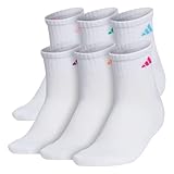 adidas Women's Athletic Cushioned 6-Pack Quarter, White,SolarRed,Pink,Purple,Green,Blue, Medium